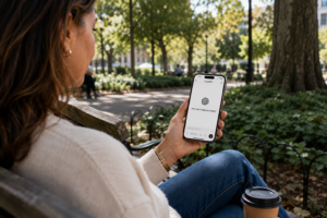A hand holding a phone with the ChatGPT app open, showing that ChatGPT works easily on mobile devices