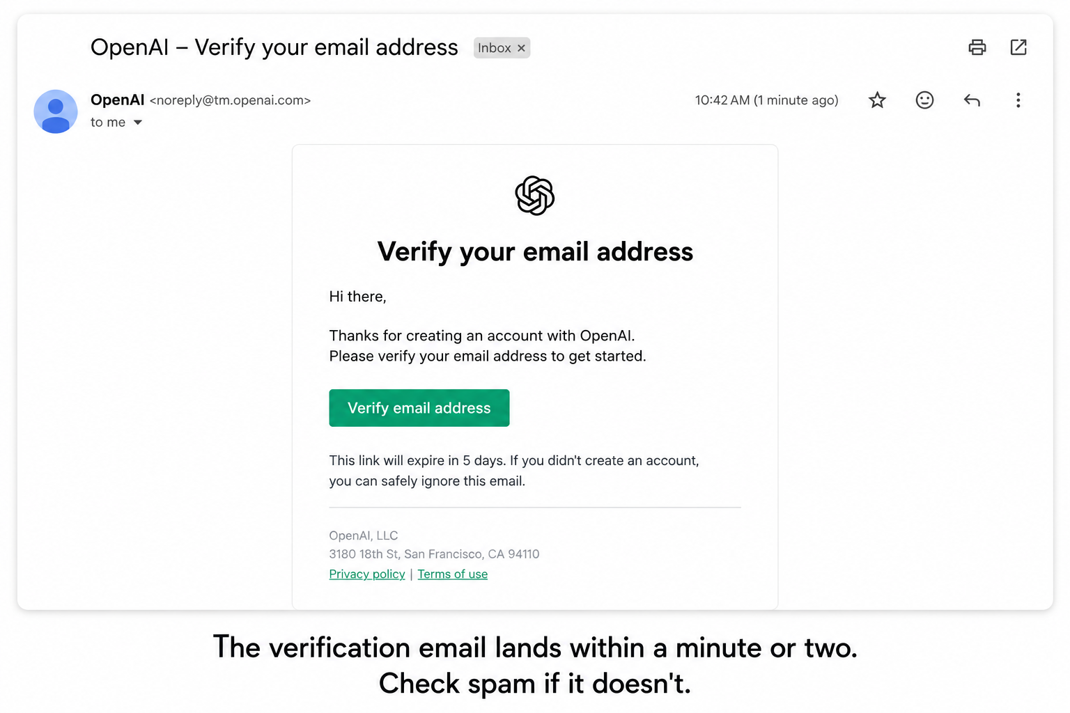 Example of the ChatGPT email verification message from OpenAI
